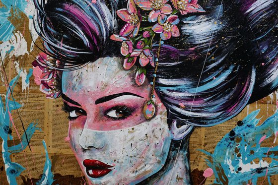 Pinku 140cm x 100cm Geisha Abstract Realism Art