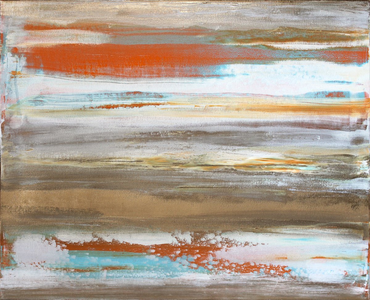 Orange white and gold painting by Viktoriia Epifanova