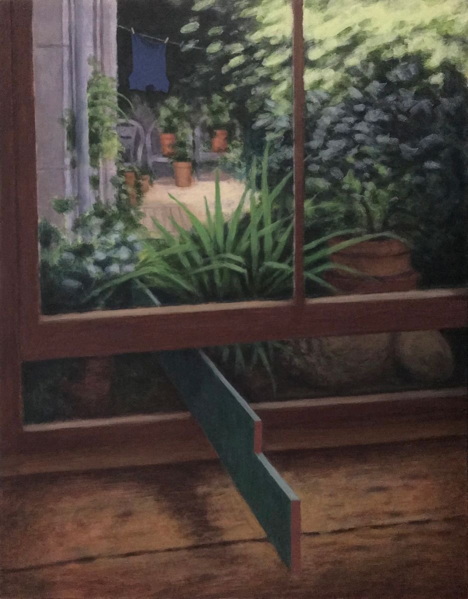 Impressionistic Landscape Acrylic Painting By Hugo Lines, 27 X 34, Cat Sitting In Brighton No2, Original Artwork