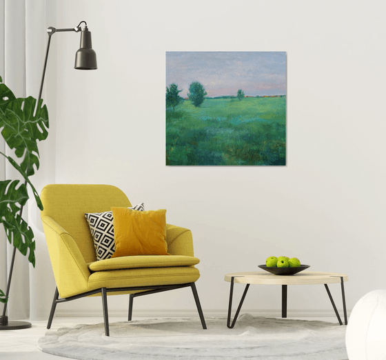 Twilight time. Green field