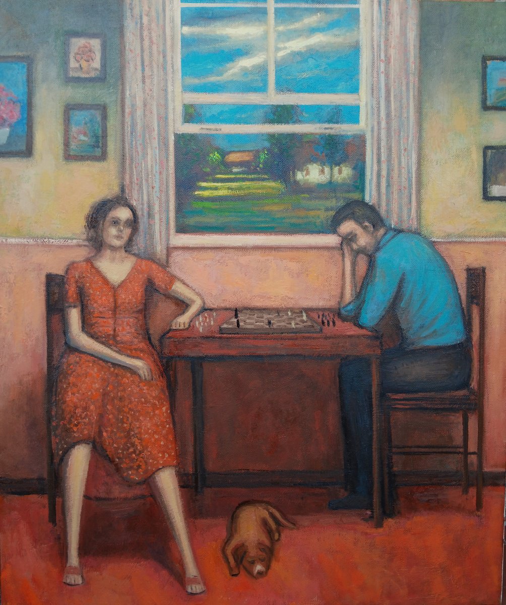 Oil Painting , Chess Players By Massimiliano Ligabue, 20 X 24, Artwork For Sale On Artfinder