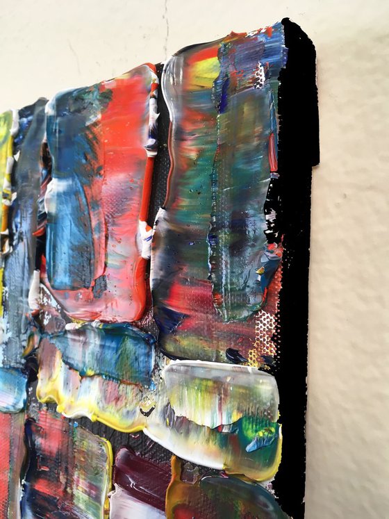 "Stacked" - Original Small Textured PMS Abstract Oil Painting On Canvas - 9" x 12"