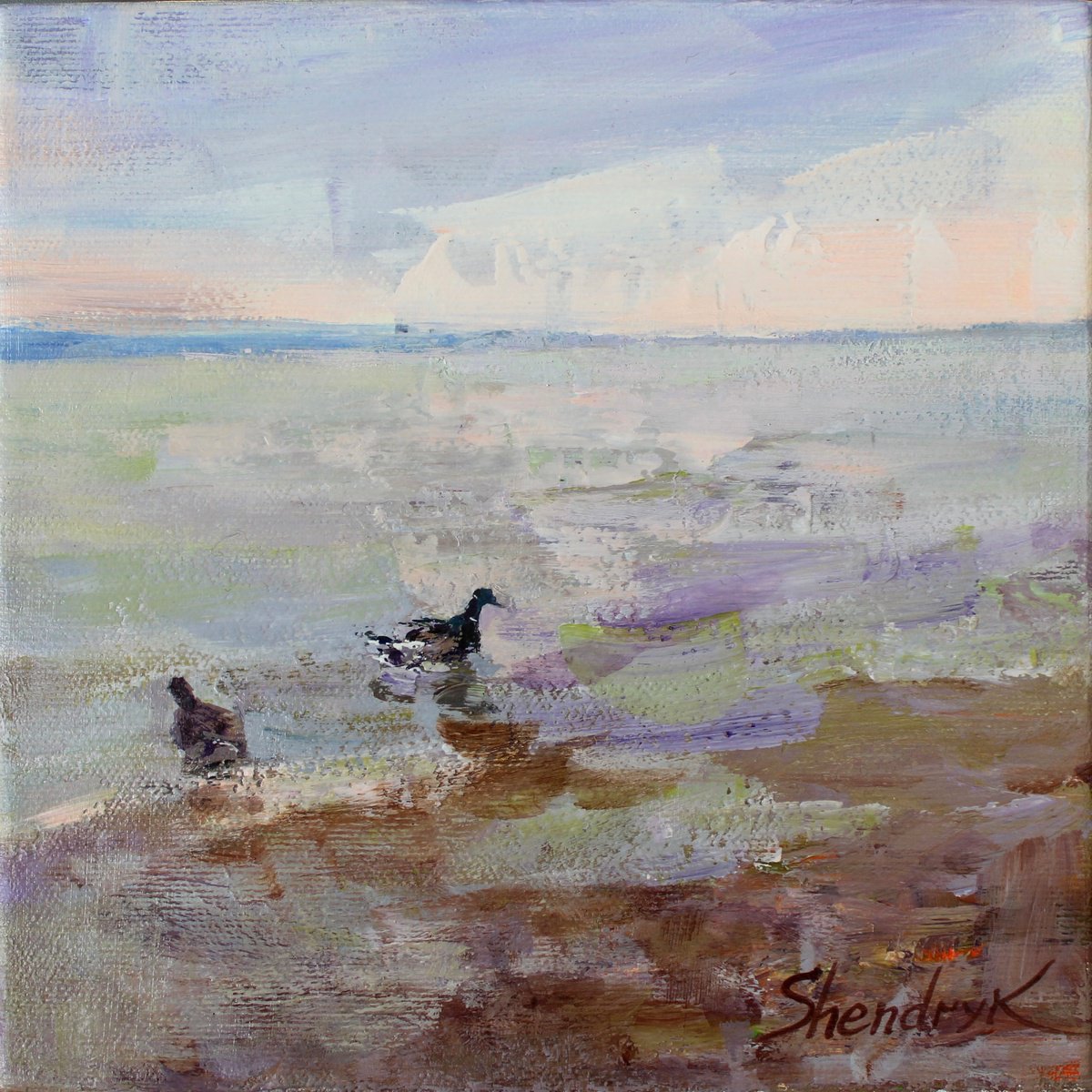 Impressionistic Landscape Acrylic Painting By Tetiana Shendryk, 8 X 8", The Couple, Original Artwork