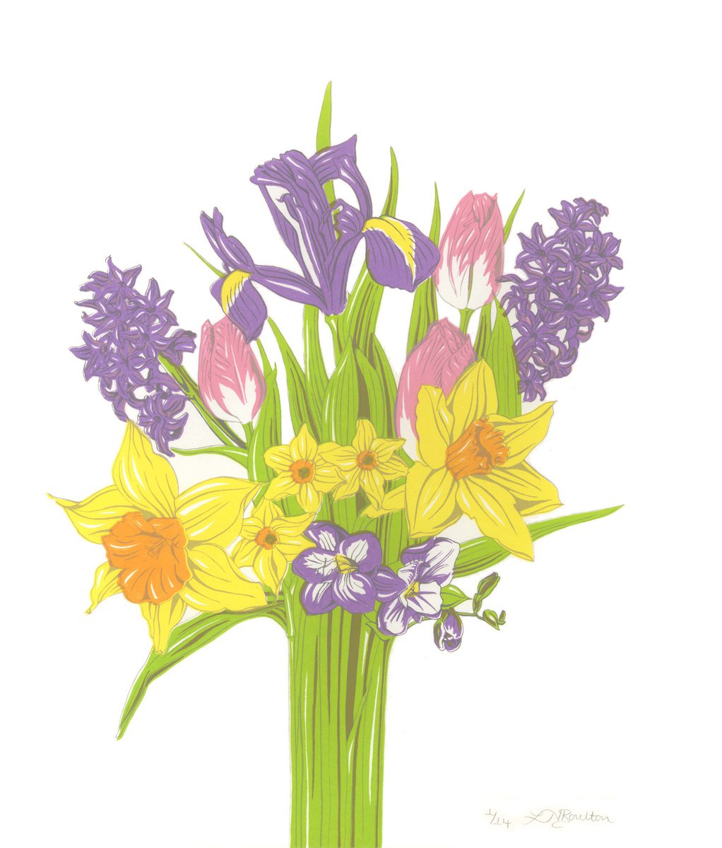 Illustrative Botanical Screenprint By Louise Boulton, 13 X 17", Spring Flowers, Original Artwork