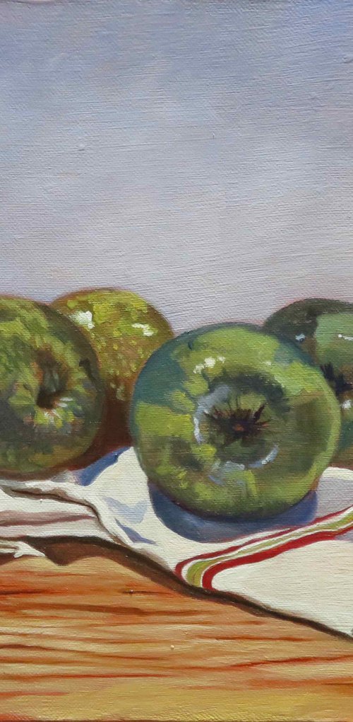 Green apple Granny Smith, Original Oil Painting by Anne Zamo by Anne Zamo