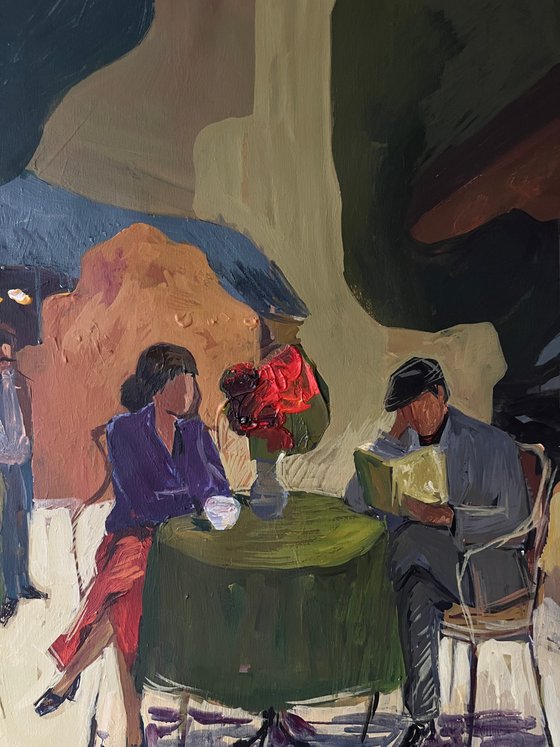 Green Table with Red Flowers
