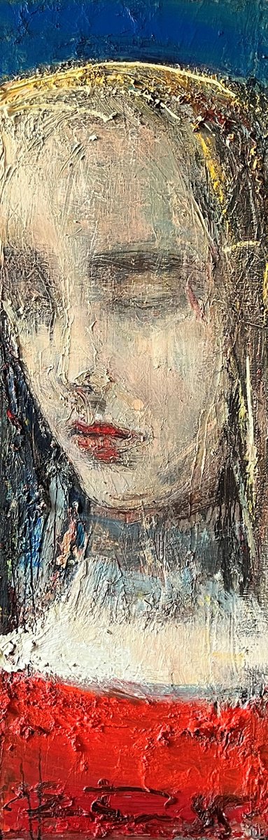 Expressive Portrait Oil Painting By Eduard Belsky, 16 X 47, Dream, Original Artwork