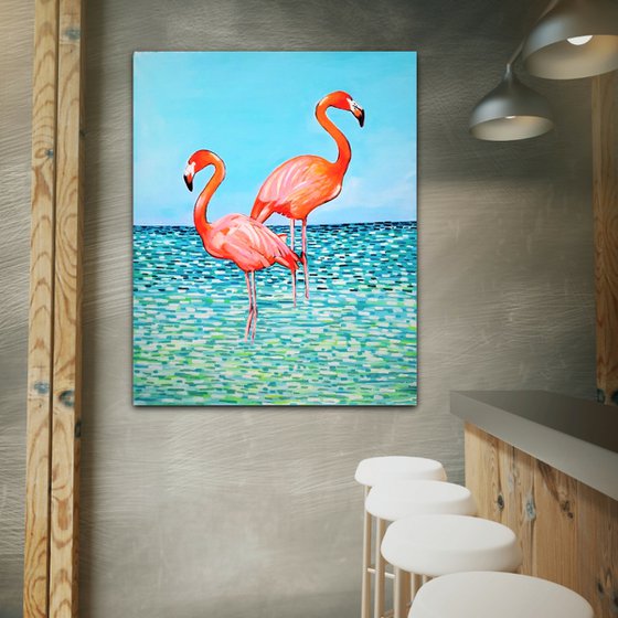 Flamingos  / 110 x 90 x 0.1 cm