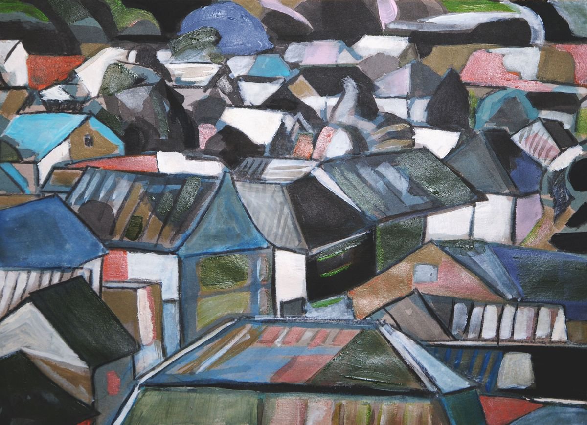 Urban And Pop Cityscapes Painting By Alexandra Djokic, 14 X 10, Cityscape, Original Artwork