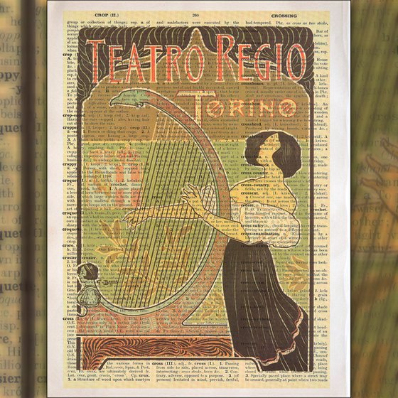 Teatro Regio - Torino - Collage Art Print on Large Real English Dictionary Vintage Book Page