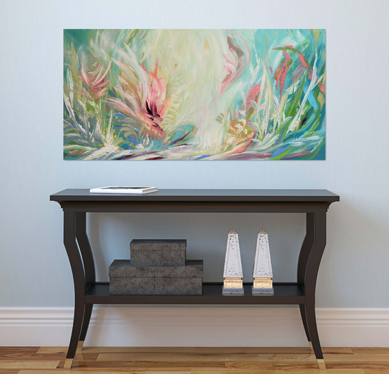 Large Abstract Flowers Acrylic Painting on Canvas with Texture. Abstract Landscape Contemporary Impressionism. Artwork for Livingroom or Bedroom