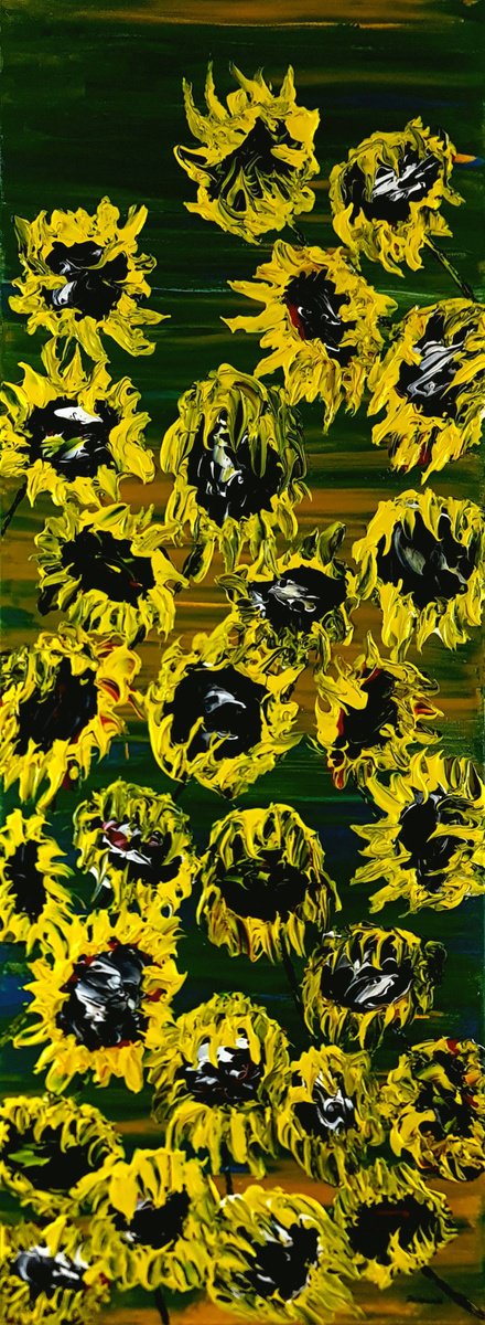 Blooming Sunflowers 1 By Daniel Urbani?k, 12 X 31, Artwork For Sale On Artfinder