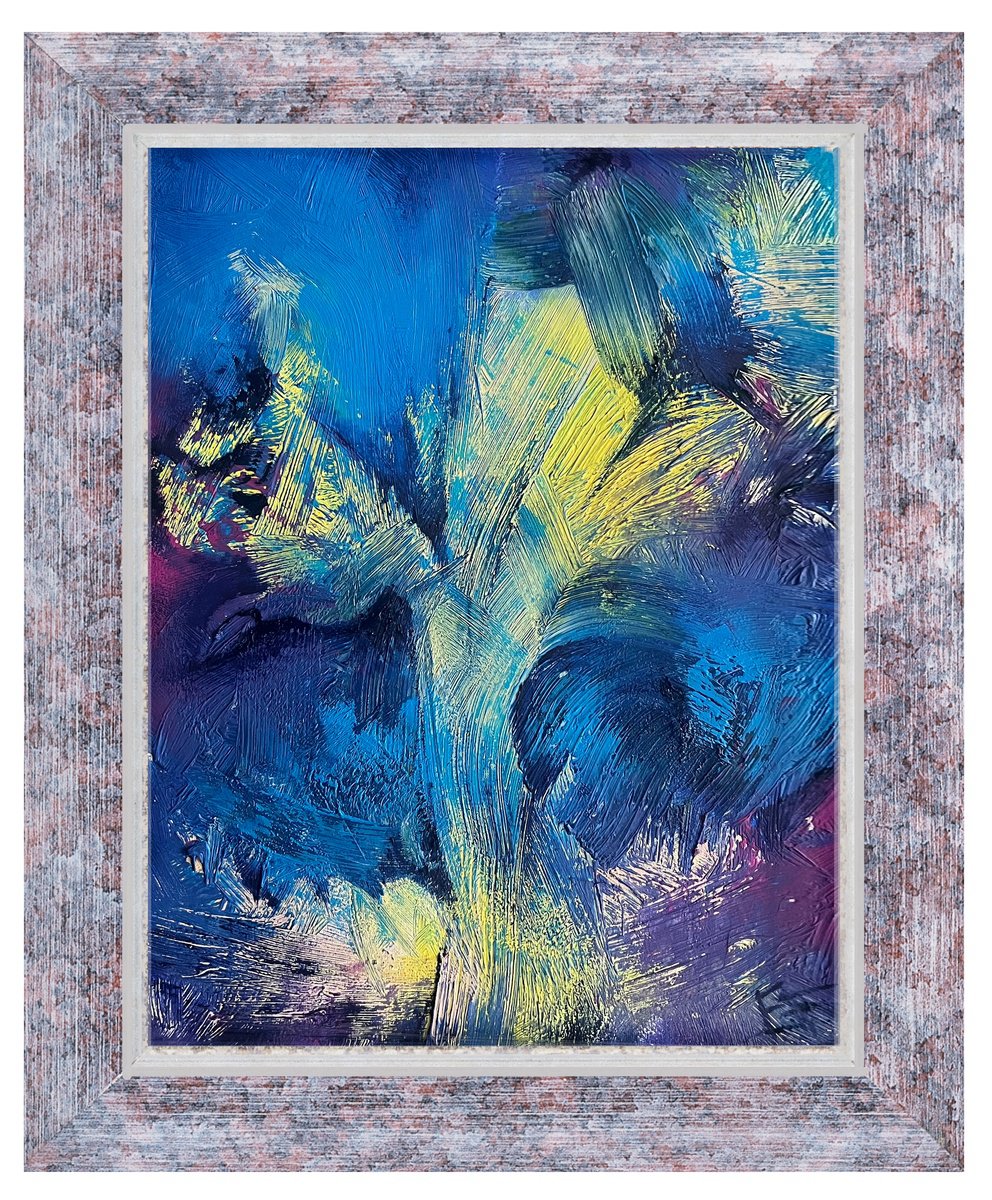 Abstract Oil Painting By Eleonora Bakalova, 17 X 21, Magical Purple Energy, Original Artwork