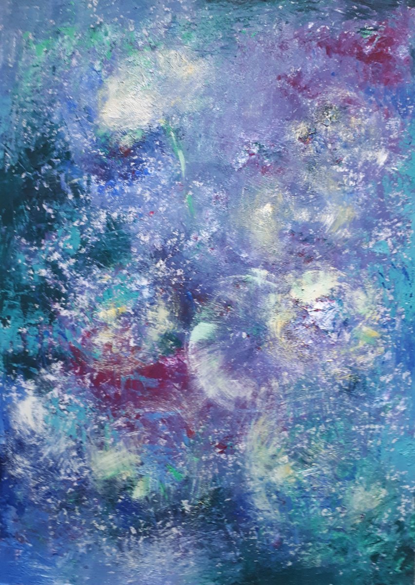 Organic Abstract Painting By Olga Onopko, 19 X 27", Air Dandelions, Original Artwork