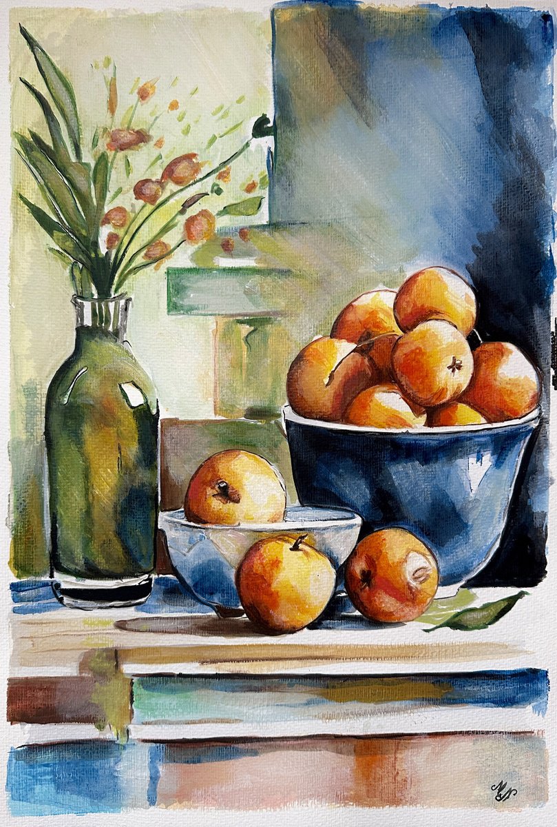 Impressionistic Still Life Watercolour By Misty Lady - M. Nierobisz, 13 X 19", Peaches, Original Artwork