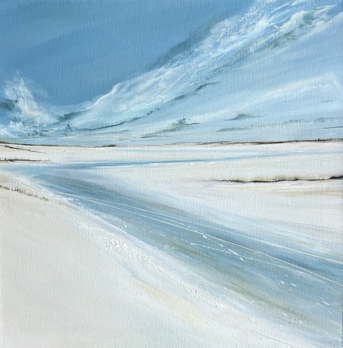 Impressionistic Landscape Oil Painting By Jane Skingley, 21 X 21, Tidal Flow, Original Artwork