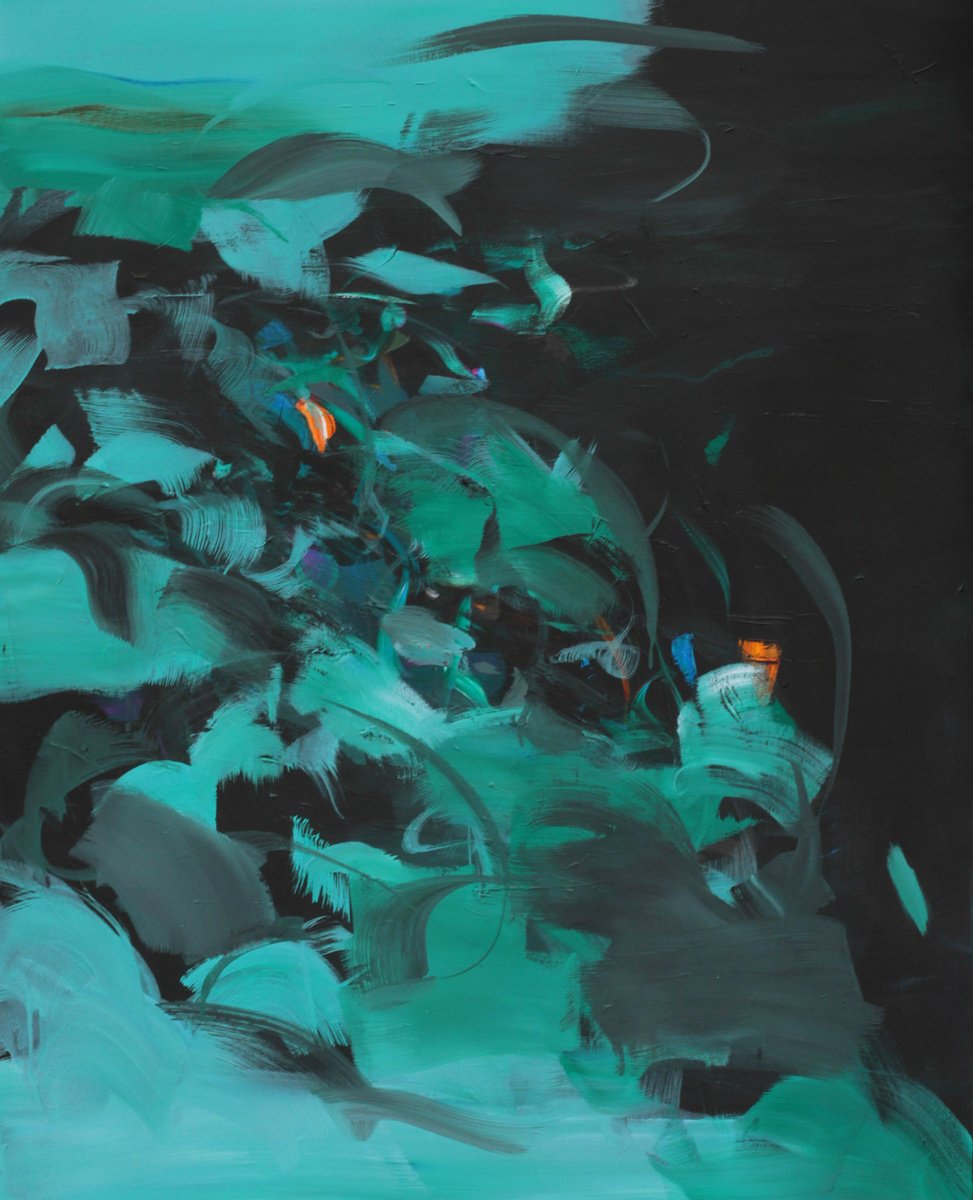 Expressive Abstract Acrylic Painting By Ute Laum, 31 X 39", Squiggles, Original Artwork