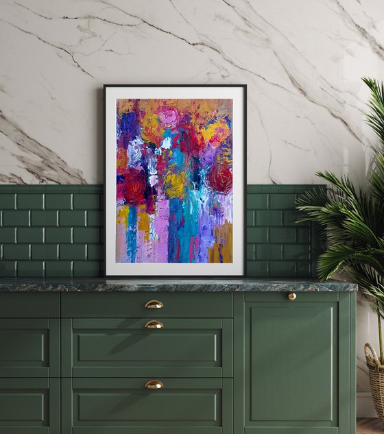 Summer Flowers in a Blue Vase