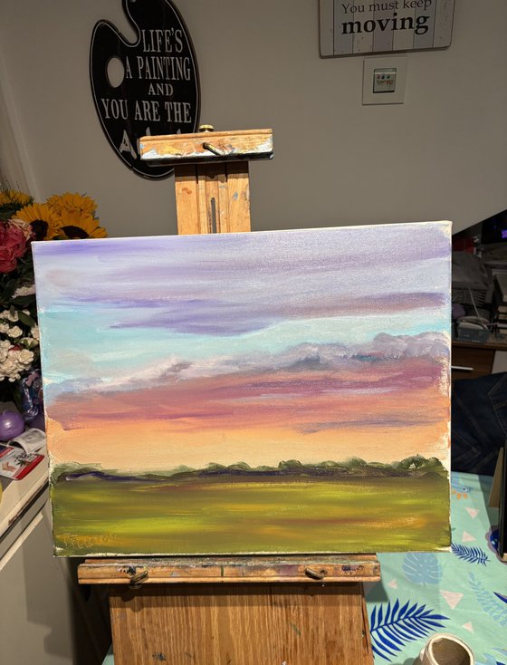 Sunset before storm. Plein air
