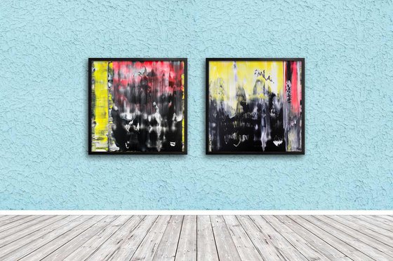 "We Mean It" - Save As A Series - Original PMS Abstract Diptych Acrylic Paintings On Plexiglass, Framed - 52" x 26"