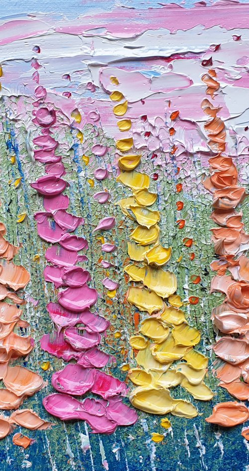 "Pastel Foxgloves & Flowers in Love" by Phil Broad