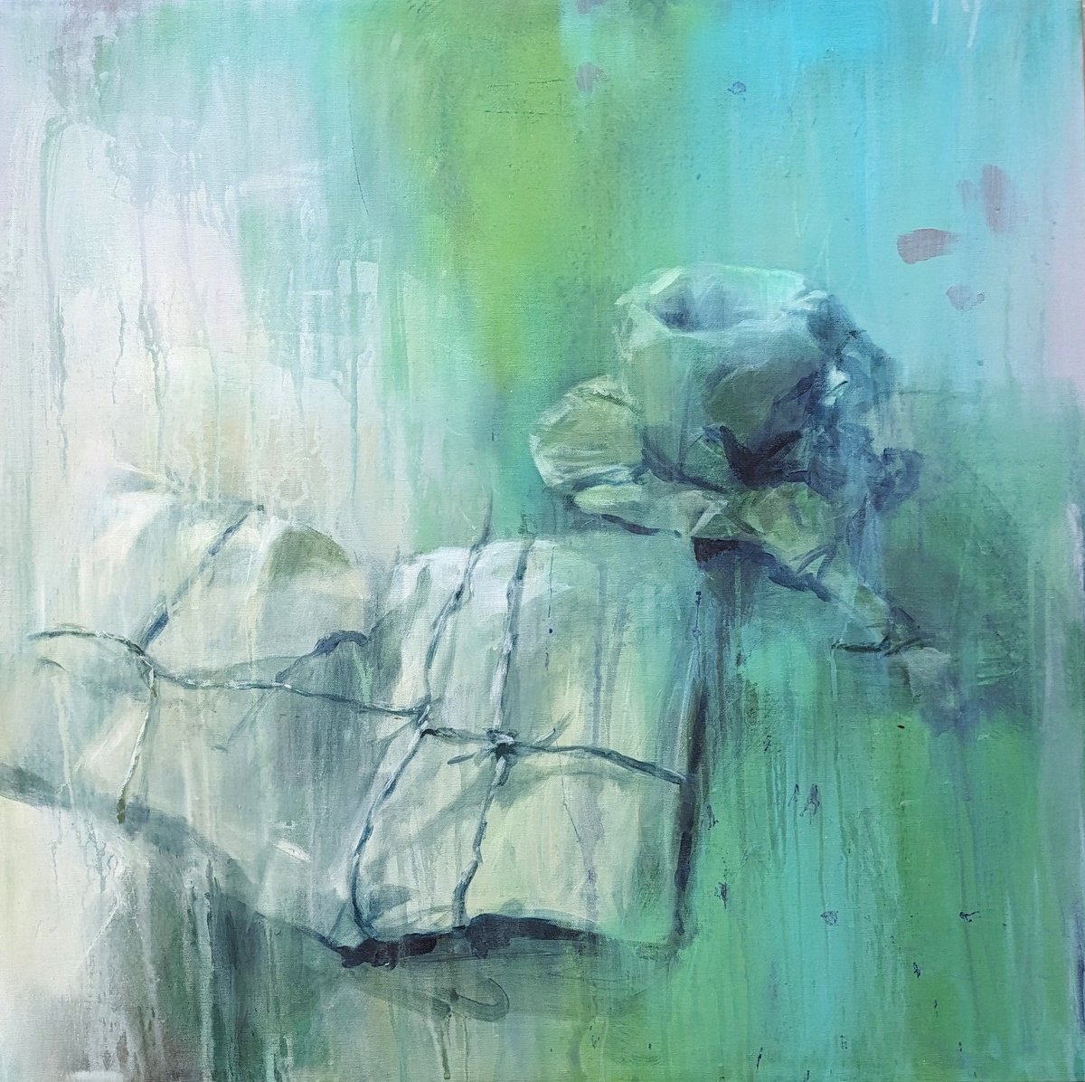 Impressionistic Still Life Acrylic Painting By Olga Bezverkhaya, 31 X 31", Pause, Original Artwork