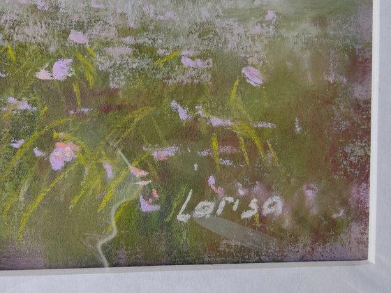 Flower Meadow (2018) Original pastel painting | Hand-painted Art Small Artist | Mediterranean Europe Impressionistic