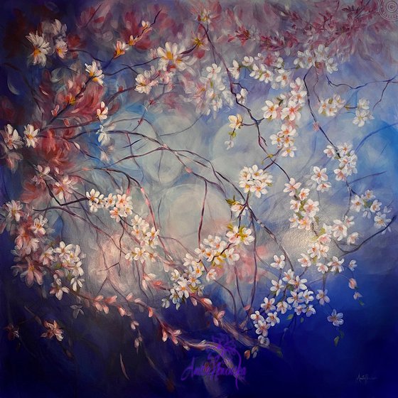 'Believe' - Big Spring Blossom Painting on Canvas