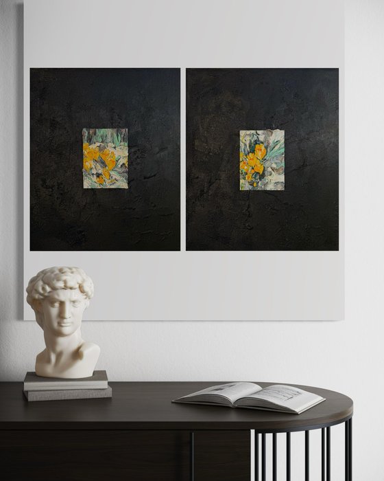 Light sprouting from darkness. Diptych