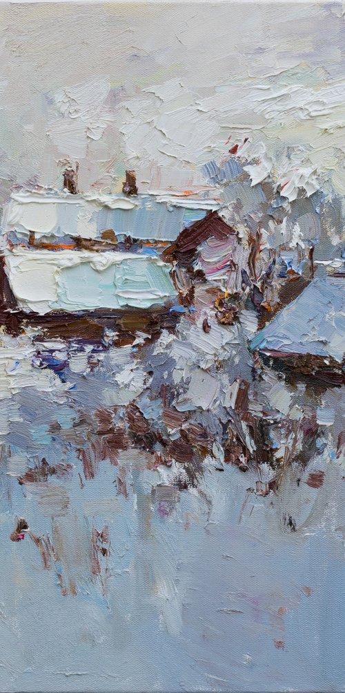 Winter Landscape - Original oil Landscape painting by Anastasiia Valiulina