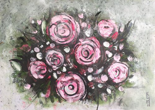 Pink Roses Acrylic on Watercolour Paper Roses Painting Gift Ideas Original Art 8"x12" by Kumi Muttu