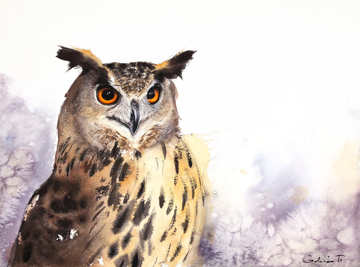 Eagle-owl portrait by Tatiana Golovko