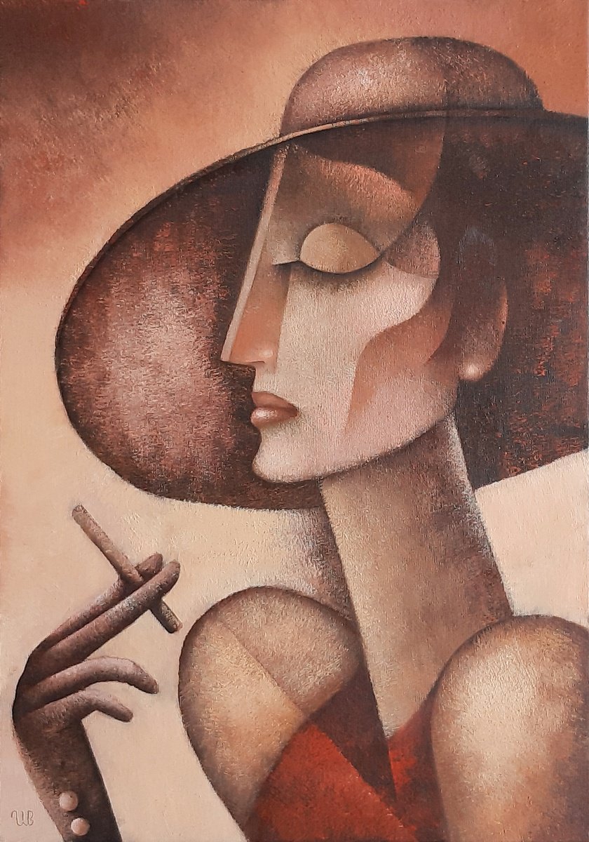 Geometric Portrait Oil Painting By Eugene Ivanov, 14 X 20, Life With Closed Eyes, Original Artwork