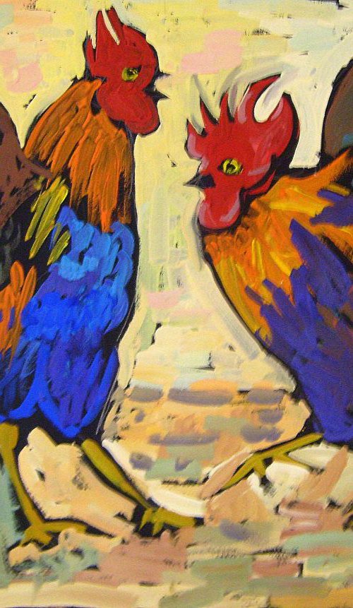 Roosters Song. 2017 Year of the rooster, 50x70 cm by Nastasia Chertkova