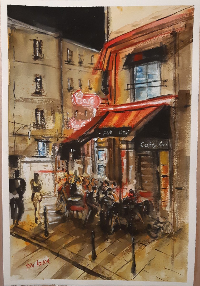 evening cafe at paris by Yossi Kotler