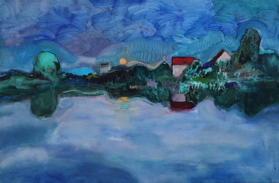 Twilight time.Moon rising