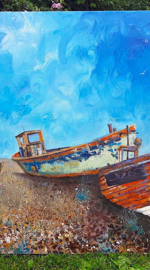 Three boats on the beach by Teresa Tanner