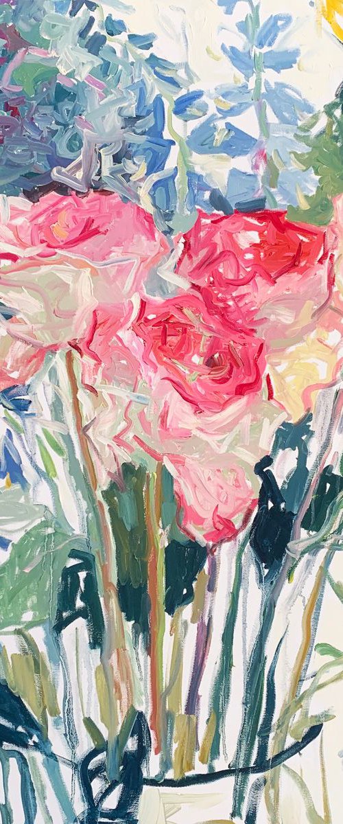 Roses and delphinium. by Lilia Orlova-Holmes
