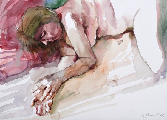 resting hands on the bed