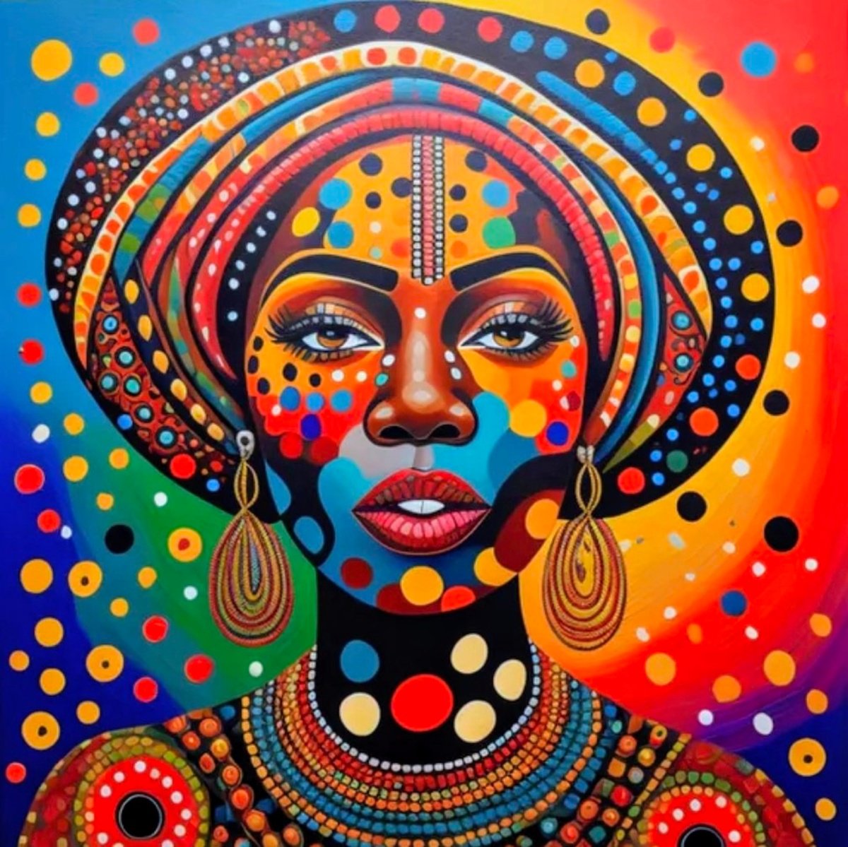 Expressive Portrait Painting By Sanja Jancic, 36 X 36", African Beauty 1, Original Artwork