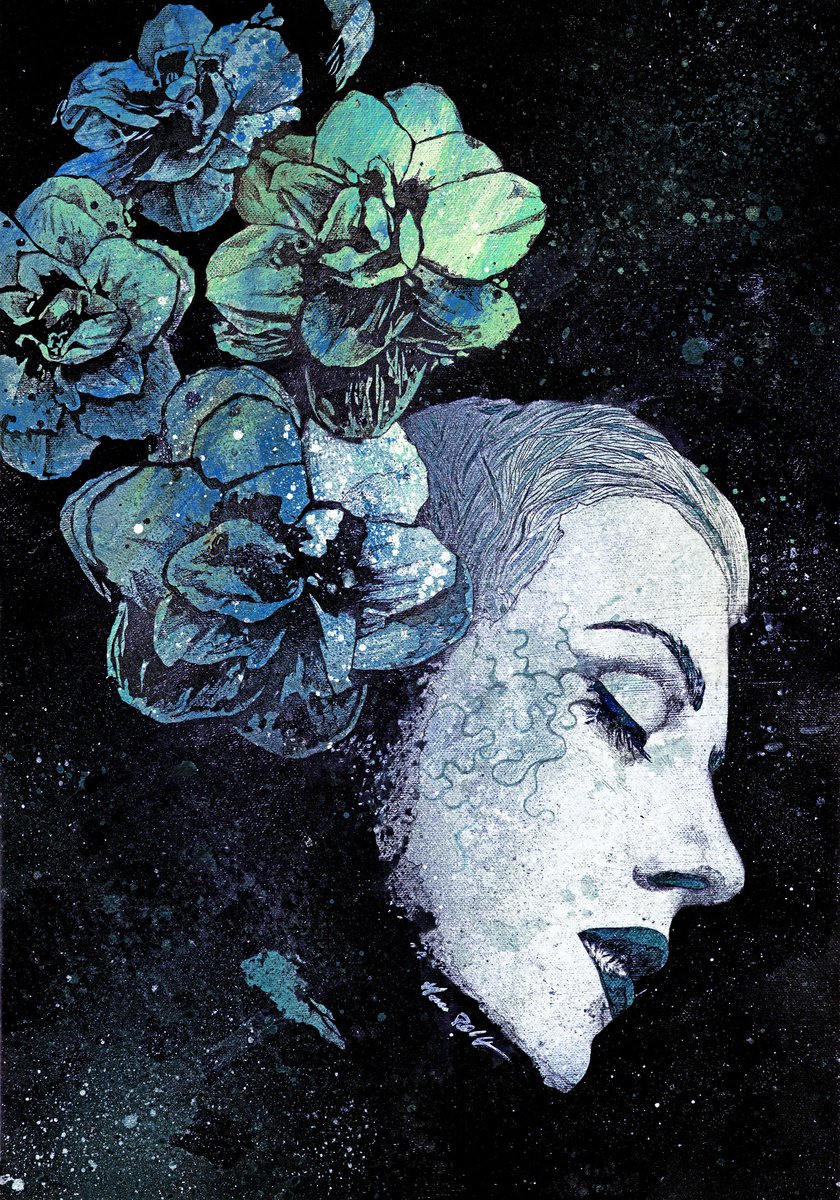 Obey Me: Blue | romantic female portrait | flower lady painting | graffiti floral illustra... by Marco Paludet