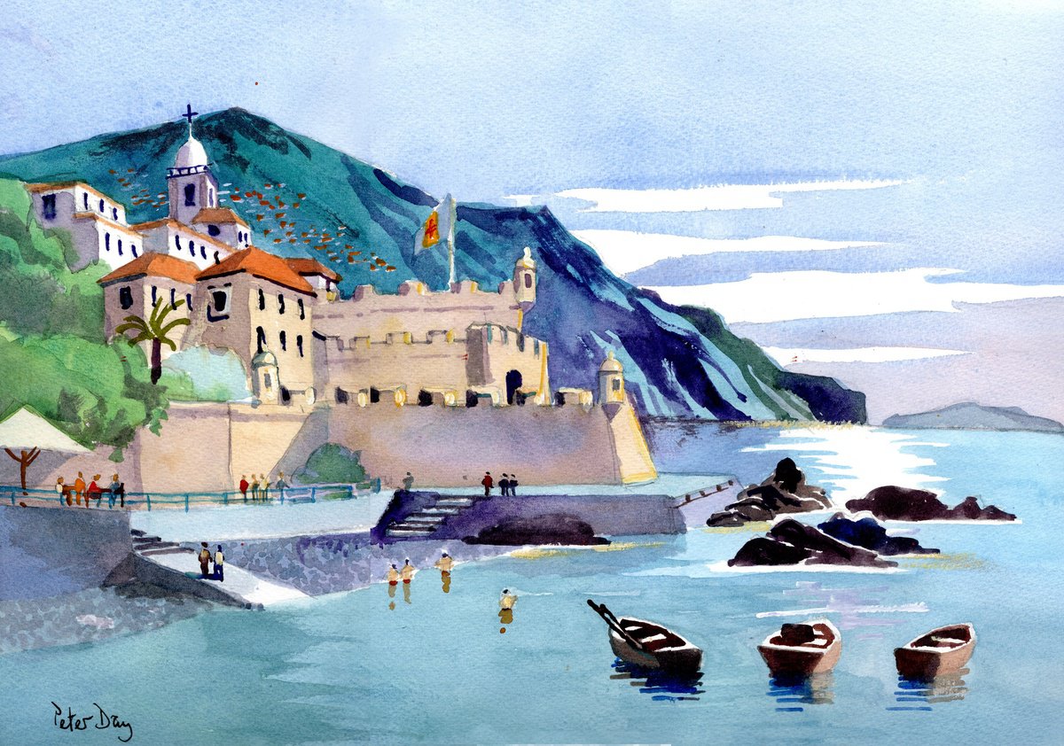 Impressionistic Landscape Watercolour By Peter Day, 17 X 13", Castle, Funchal, Madeira, Original Artwork