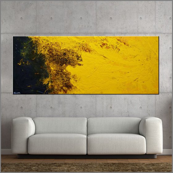 Eternal Sunshine 200cm x 80cm Black Yellow Textured Abstract Art
