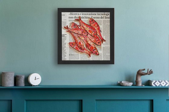 "Red Fishes on Newspaper"