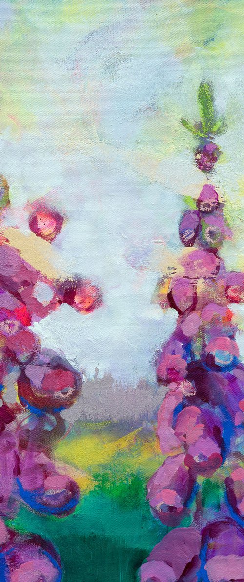Foxglove 24x24" Loose Impressionist Abstract Wildflower Painting by Kerri McCabe