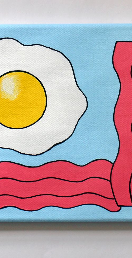 Fried Egg And Bacon Pop Art Painting On Canvas by Ian Viggars