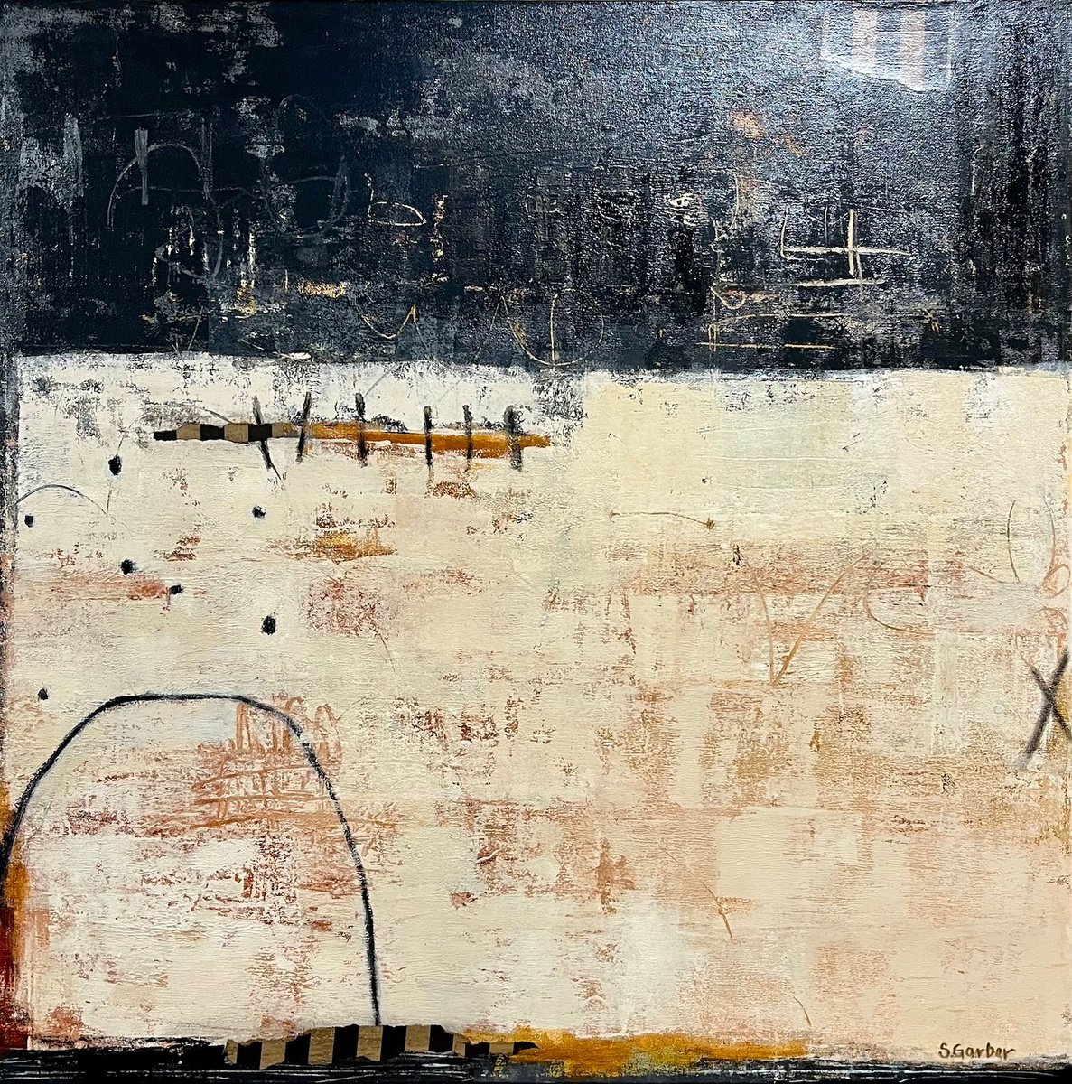 Geometric Abstract Acrylic Painting By Shellie Garber, 36 X 36", Blackbird, Original Artwork