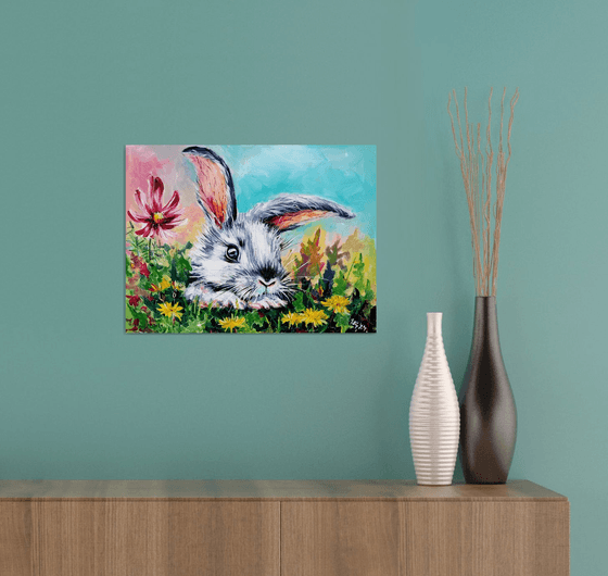 Rabbit with dandelions