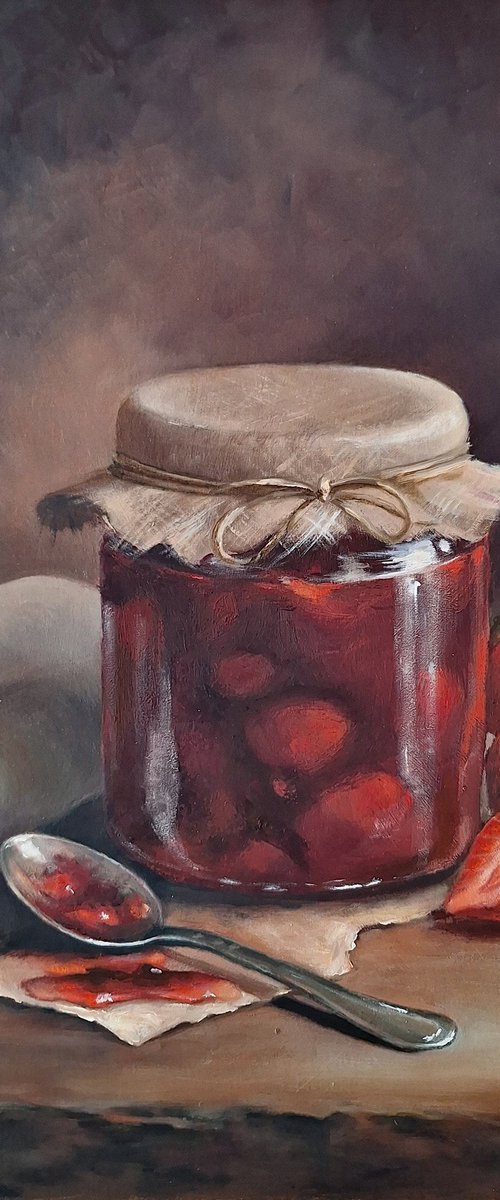 Strawberries in Glass Jar by Natalia Langenberg