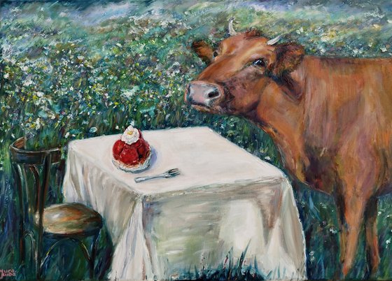 Cow and Strawberry Cake